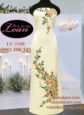 Vải áo dài Tơ Tằm vẽ hoa 3D-ADV1281