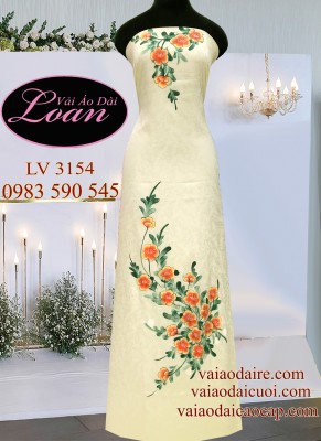 Vải áo dài Tơ Tằm vẽ hoa 3D-ADV1332