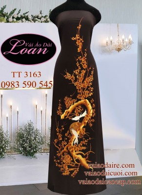 Vải áo dài thêu hoa Đào-ADT1353
