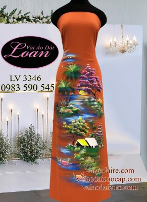 Vải áo dài vẽ phong cảnh-ADV1525