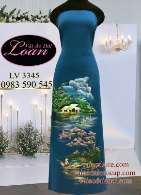 Vải áo dài vẽ phong cảnh-ADV1526