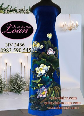 Vải áo dài Nhung vẽ hoa Sen-ADV1661