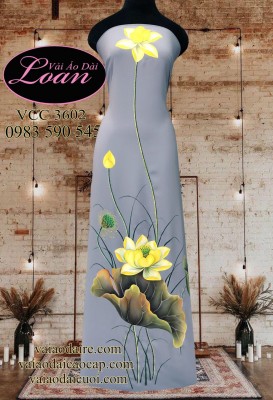 Vải áo dài vẽ hoa Sen
