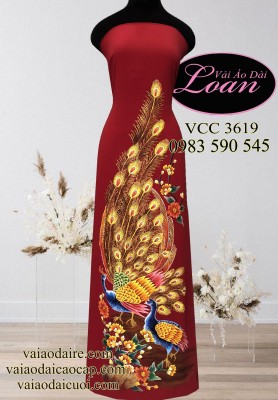 Vải áo dài Thái Tuấn vẽ chim Công-ADV1756