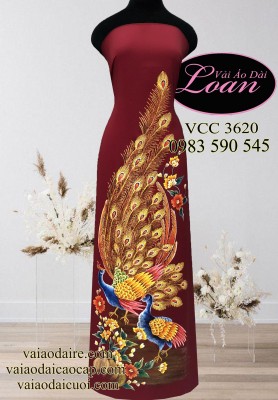 Vải áo dài Thái Tuấn vẽ chim Công-ADV1757