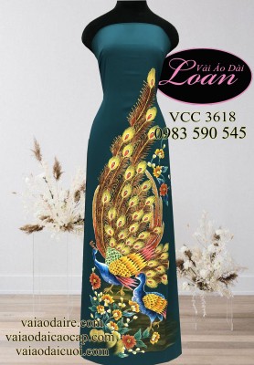 Vải áo dài Thái Tuấn vẽ chim Công-ADV1758