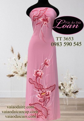 Vải áo dài thêu Sen-ADT1790