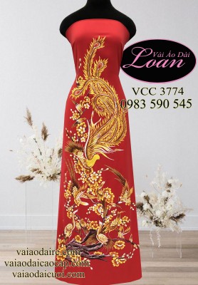 Vải áo dài vẽ Phượng Hoàng-ADV1875