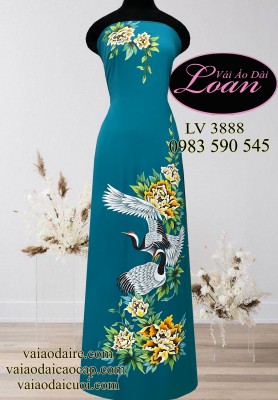 Vải áo dài vẽ chim Hạc-ADV1957