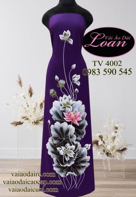 Vải áo dài vẽ hoa sen-ADV2034