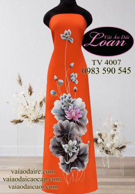 Vải áo dài vẽ hoa sen-ADV2035