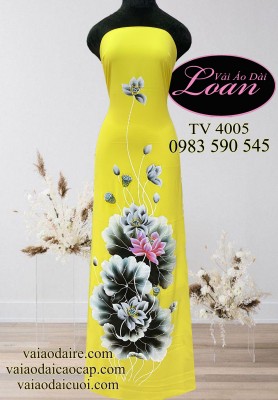 Vải áo dài vẽ hoa sen-ADV2036