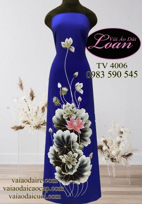 Vải áo dài vẽ hoa sen-ADV2037