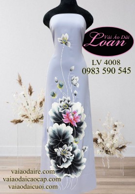 Vải áo dài lụa vẽ hoa sen-ADV2040