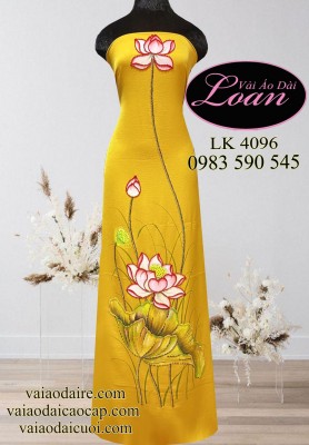 Vải áo dài vẽ kết hoa sen-ADV2046