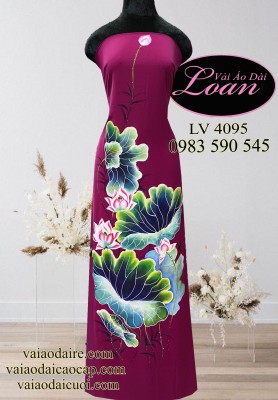 Vải áo dài vẽ hoa Sen-ADV2047