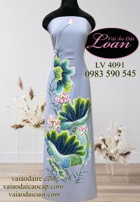 Vải áo dài vẽ hoa Sen-ADV2048