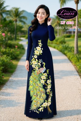 Vải áo dài vẽ chim Công cao cấp-ADV2072
