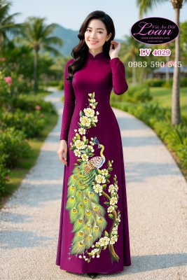 Vải áo dài vẽ chim Công cao cấp-ADV2073