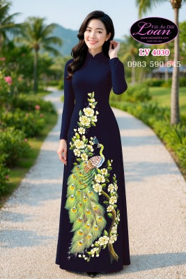 Vải áo dài vẽ chim Công cao cấp-ADV2076