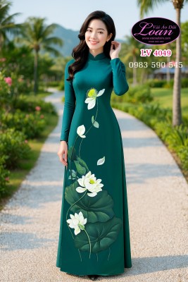 Vải áo dài vẽ sen cao cấp-ADV2089