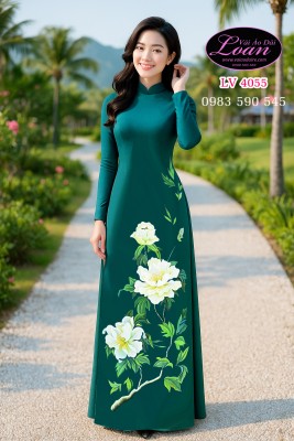 Vải áo dài vẽ hoa mẫu đơn-ADV2095