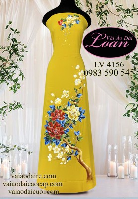 Vải áo dài vẽ hoa mẫu đơn-ADV2170