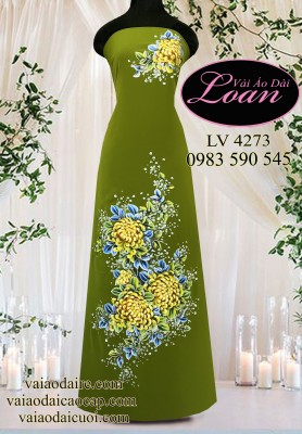 Vải áo dài vẽ hoa cúc đại đóa-ADV2280