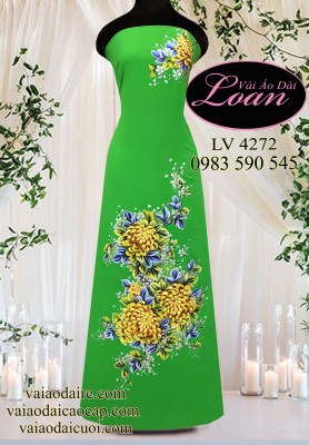 Vải áo dài vẽ hoa cúc đại đóa-ADV2281