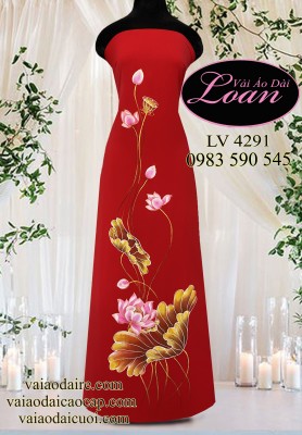 Vải áo dài vẽ hoa sen-ADV2307