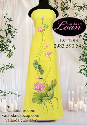 Vải áo dài vẽ hoa sen-ADV2309
