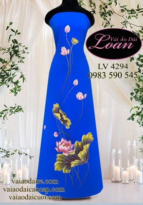 Vải áo dài vẽ hoa sen-ADV2310