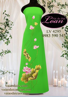 Vải áo dài vẽ hoa sen-ADV2311