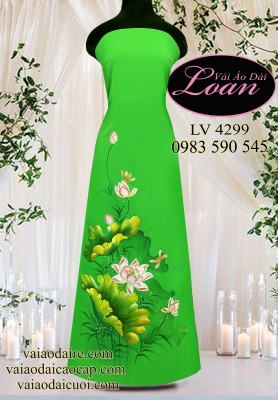 Vải áo dài vẽ hoa sen-ADV2315