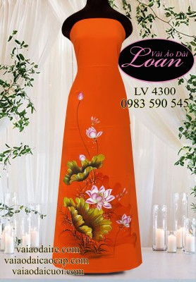 Vải áo dài vẽ hoa sen-ADV2316