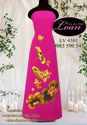 Vải áo dài vẽ hoa sen-ADV2317