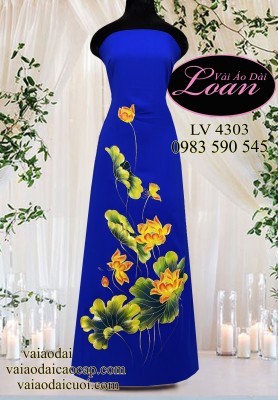Vải áo dài vẽ hoa sen-ADV2319