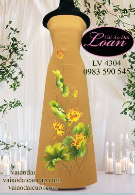 Vải áo dài vẽ hoa sen-ADV2320