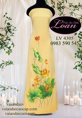 Vải áo dài vẽ hoa sen-ADV2321