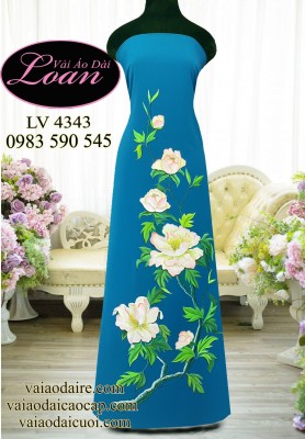 Vải áo dài vẽ hoa mẫu đơn-ADV2349