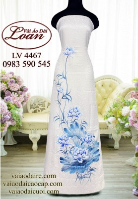 Vải áo dài vẽ hoa sen-ADV2411