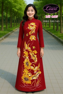 Vải áo dài vẽ chim hạc cao cấp-ADV2440