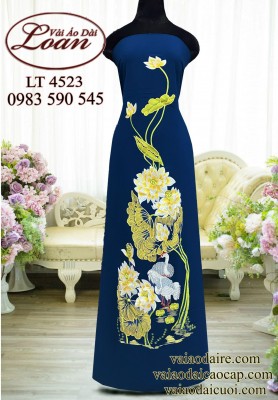 Vải áo dài thêu hoa sen-ADT2449