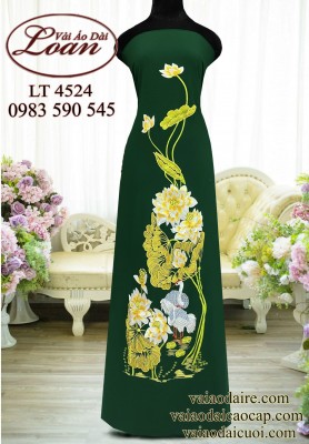 Vải áo dài thêu hoa sen-ADT2450