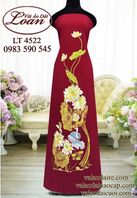 Vải áo dài thêu hoa sen-ADT2451