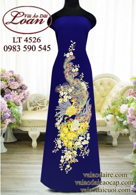Vải áo dài thêu phượng hoàng cao cấp-ADT2457
