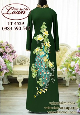 Vải áo dài thêu chim công cao cấp-ADT2459