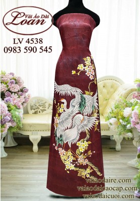 Vải áo dài vẽ chim hạc cao cấp-ADV2465