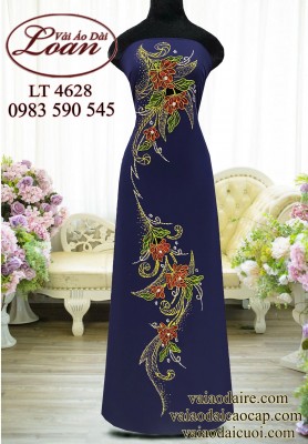 Vải áo dài hoa đắp nhung-ADN2513