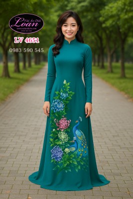 Vải áo dài vẽ chim công cao cấp-ADV2542